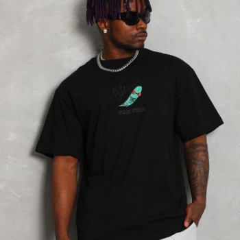 Erkek Baskılı T-Shirt Kısa Kol Bisiklet Yaka Rahat Kalıp Tişört - Siyah Erkek Baskılı T-Shirt Kısa Kol Bisiklet Yaka Rahat Kalıp Tişört - Siyah