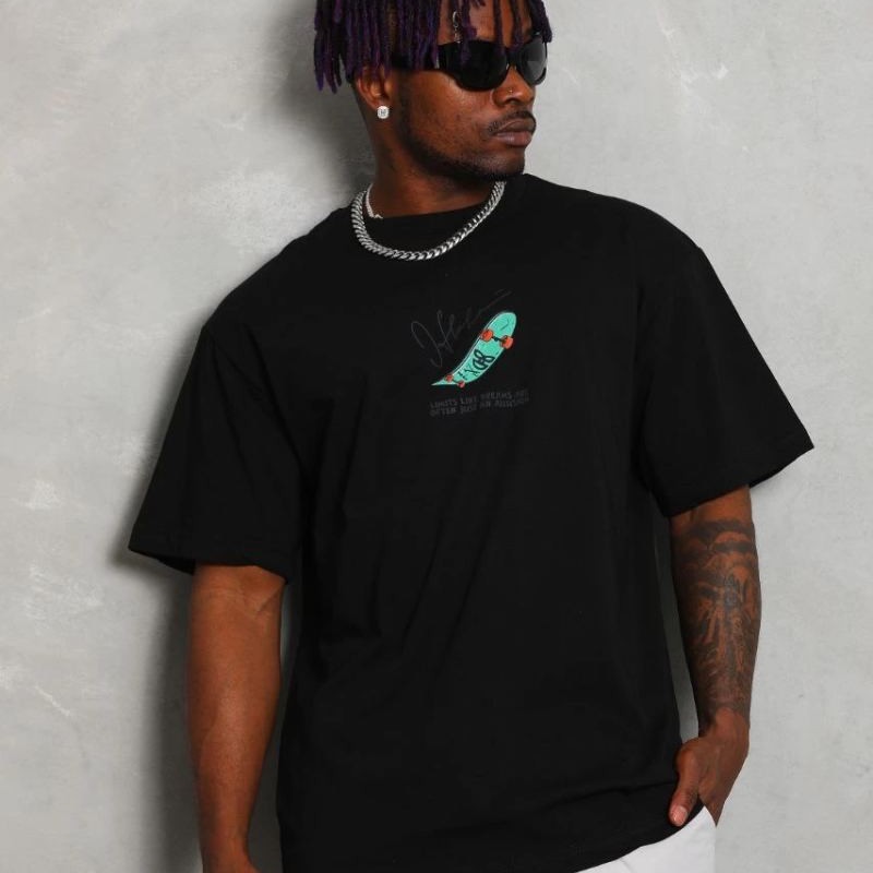 Erkek Baskılı T-Shirt Kısa Kol Bisiklet Yaka Rahat Kalıp Tişört - Siyah Erkek Baskılı T-Shirt Kısa Kol Bisiklet Yaka Rahat Kalıp Tişört - Siyah
