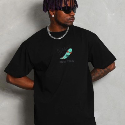 Erkek Baskılı T-Shirt Kısa Kol Bisiklet Yaka Rahat Kalıp Tişört - Siyah Erkek Baskılı T-Shirt Kısa Kol Bisiklet Yaka Rahat Kalıp Tişört - Siyah