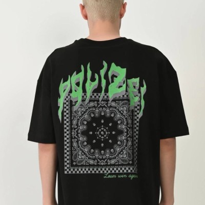 Erkek Baskılı T-Shirt Kısa Kol Bisiklet Yaka Rahat Kalıp Tişört  - Siyah