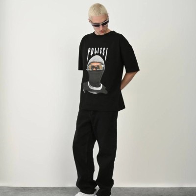 Erkek Baskılı T-Shirt Kısa Kol Bisiklet Yaka Rahat Kalıp Tişört - Siyah Erkek Baskılı T-Shirt Kısa Kol Bisiklet Yaka Rahat Kalıp Tişört - Siyah