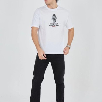 Erkek Baskılı T-Shirt Kısa Kol Bisiklet Yaka Regular Fit Rahat Kalıp Günlük Tişört - Beyaz Erkek Baskılı T-Shirt Kısa Kol Bisiklet Yaka Regular Fit Rahat Kalıp Günlük Tişört - Beyaz