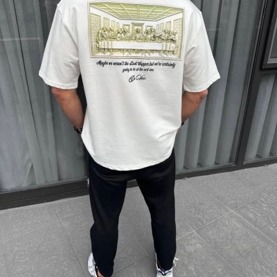Erkek Baskılı T-Shirt Kısa Kol Bisiklet Yaka Regular Fit Rahat Kalıp Günlük Tişört - Beyaz Erkek Baskılı T-Shirt Kısa Kol Bisiklet Yaka Regular Fit Rahat Kalıp Günlük Tişört - Beyaz