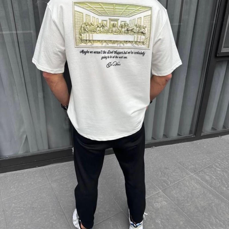Erkek Baskılı T-Shirt Kısa Kol Bisiklet Yaka Regular Fit Rahat Kalıp Günlük Tişört - Beyaz Erkek Baskılı T-Shirt Kısa Kol Bisiklet Yaka Regular Fit Rahat Kalıp Günlük Tişört - Beyaz