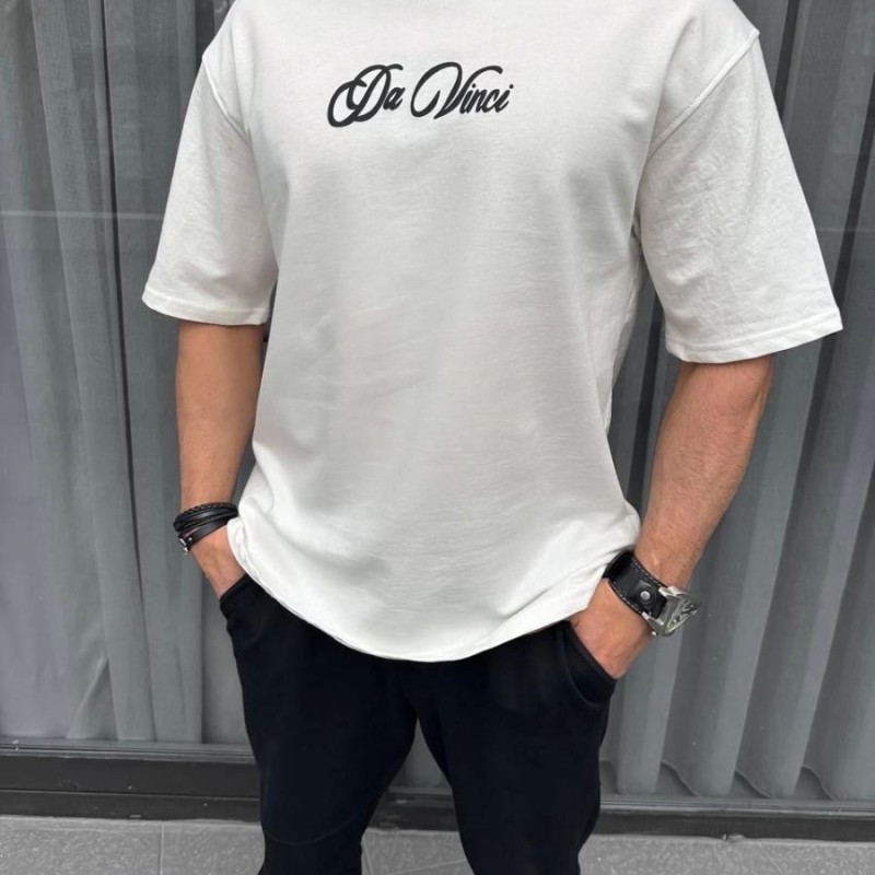 Erkek Baskılı T-Shirt Kısa Kol Bisiklet Yaka Regular Fit Rahat Kalıp Günlük Tişört - Beyaz Erkek Baskılı T-Shirt Kısa Kol Bisiklet Yaka Regular Fit Rahat Kalıp Günlük Tişört - Beyaz