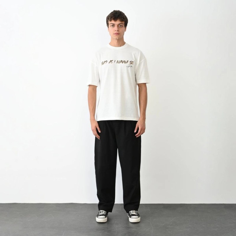 Erkek Baskılı T-Shirt Kısa Kol Bisiklet Yaka Regular Fit Rahat Kalıp Günlük Tişört- Beyaz Erkek Baskılı T-Shirt Kısa Kol Bisiklet Yaka Regular Fit Rahat Kalıp Günlük Tişört- Beyaz