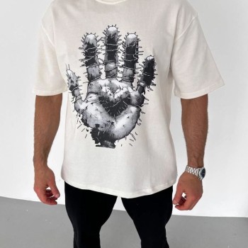 Erkek Baskılı T-Shirt Kısa Kol Bisiklet Yaka Regular Fit Rahat Kalıp Günlük Tişört - Beyaz Erkek Baskılı T-Shirt Kısa Kol Bisiklet Yaka Regular Fit Rahat Kalıp Günlük Tişört - Beyaz