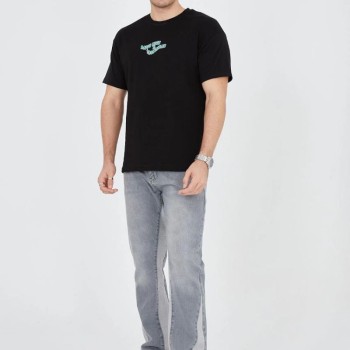Erkek Baskılı T-Shirt Kısa Kol Bisiklet Yaka Regular Fit Rahat Kalıp Günlük Tişört - Siyah Erkek Baskılı T-Shirt Kısa Kol Bisiklet Yaka Regular Fit Rahat Kalıp Günlük Tişört - Siyah