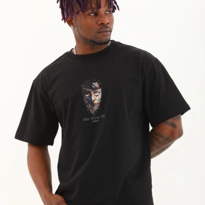 Erkek Baskılı T-Shirt Kısa Kol Bisiklet Yaka Regular Fit Rahat Kalıp Günlük Tişört - Siyah Erkek Baskılı T-Shirt Kısa Kol Bisiklet Yaka Regular Fit Rahat Kalıp Günlük Tişört - Siyah