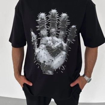 Erkek Baskılı T-Shirt Kısa Kol Bisiklet Yaka Regular Fit Rahat Kalıp Günlük Tişört - Siyah Erkek Baskılı T-Shirt Kısa Kol Bisiklet Yaka Regular Fit Rahat Kalıp Günlük Tişört - Siyah