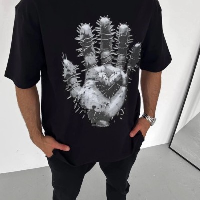Erkek Baskılı T-Shirt Kısa Kol Bisiklet Yaka Regular Fit Rahat Kalıp Günlük Tişört - Siyah Erkek Baskılı T-Shirt Kısa Kol Bisiklet Yaka Regular Fit Rahat Kalıp Günlük Tişört - Siyah