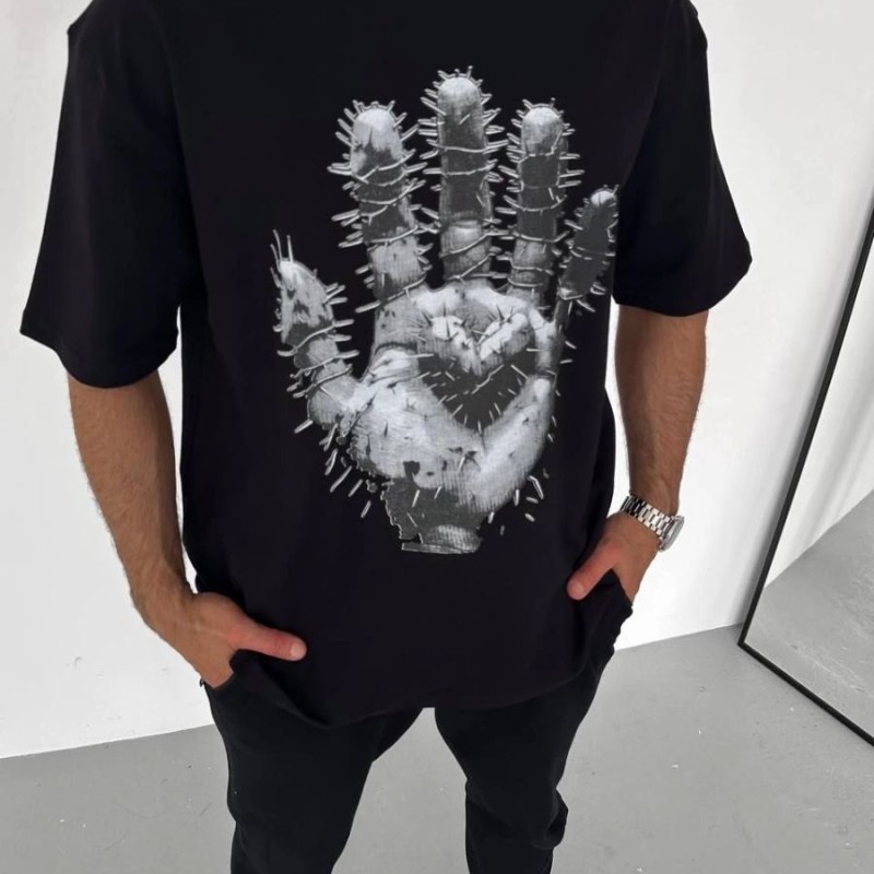 Erkek Baskılı T-Shirt Kısa Kol Bisiklet Yaka Regular Fit Rahat Kalıp Günlük Tişört - Siyah Erkek Baskılı T-Shirt Kısa Kol Bisiklet Yaka Regular Fit Rahat Kalıp Günlük Tişört - Siyah