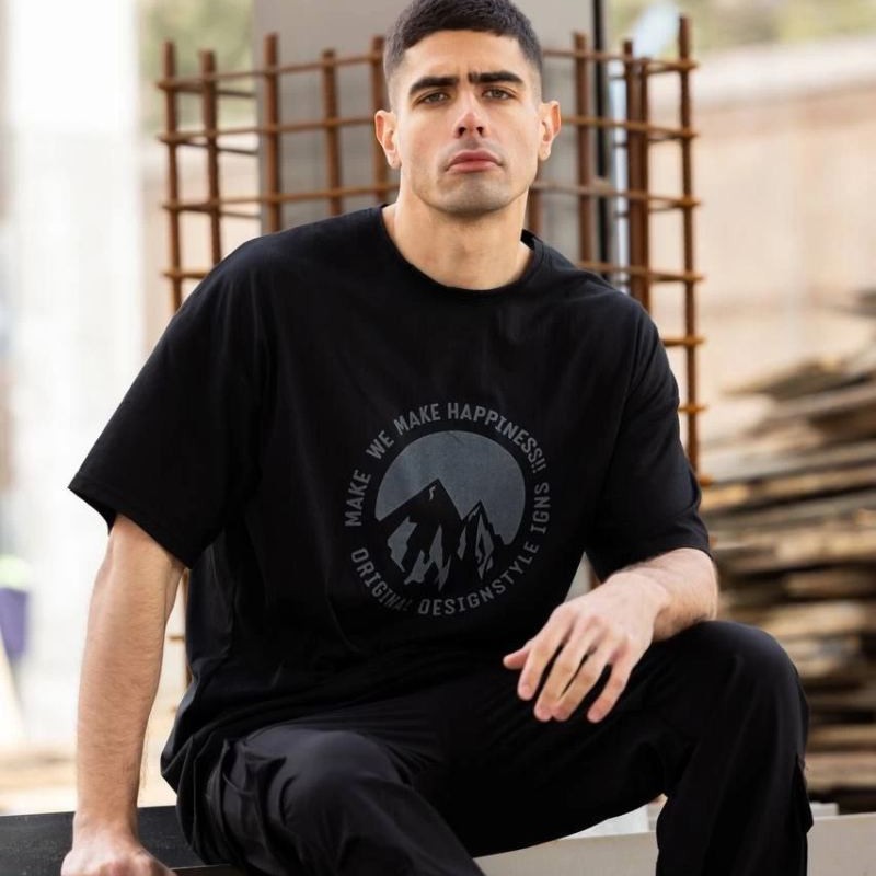 Erkek Baskılı T-Shirt Kısa Kol Bisiklet Yaka Regular Fit Rahat Kalıp Günlük Tişört - Siyah Erkek Baskılı T-Shirt Kısa Kol Bisiklet Yaka Regular Fit Rahat Kalıp Günlük Tişört - Siyah