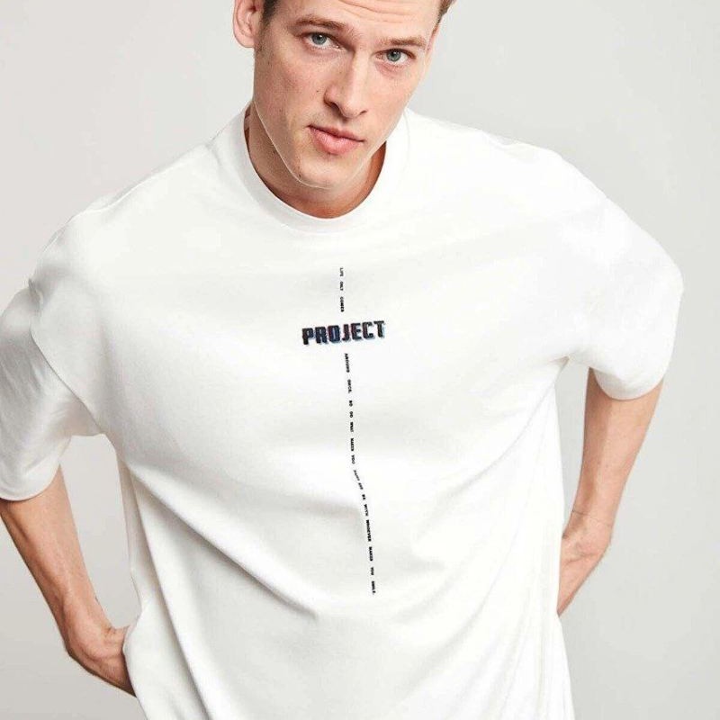 Erkek Baskılı T-Shirt Kısa Kol Bisiklet Yaka Regular Fit Rahat Kalıp Tişört - Beyaz Erkek Baskılı T-Shirt Kısa Kol Bisiklet Yaka Regular Fit Rahat Kalıp Tişört - Beyaz