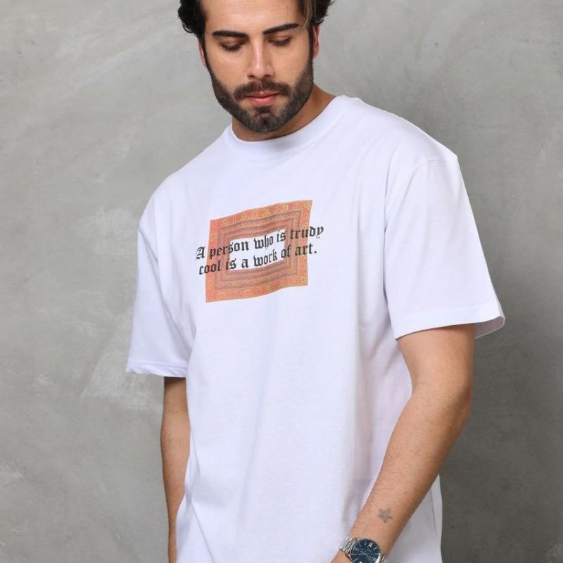 Erkek Baskılı T-Shirt Kısa Kol Bisiklet Yaka Regular Fit Rahat Kalıp Tişört - Beyaz Erkek Baskılı T-Shirt Kısa Kol Bisiklet Yaka Regular Fit Rahat Kalıp Tişört - Beyaz
