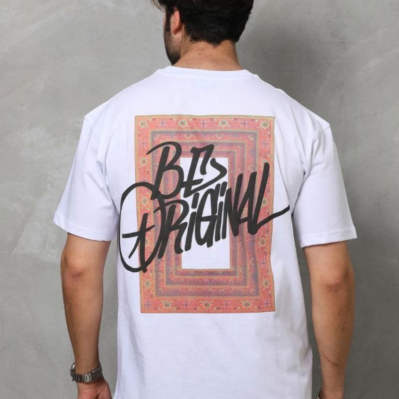 Erkek Baskılı T-Shirt Kısa Kol Bisiklet Yaka Regular Fit Rahat Kalıp Tişört - Beyaz Erkek Baskılı T-Shirt Kısa Kol Bisiklet Yaka Regular Fit Rahat Kalıp Tişört - Beyaz