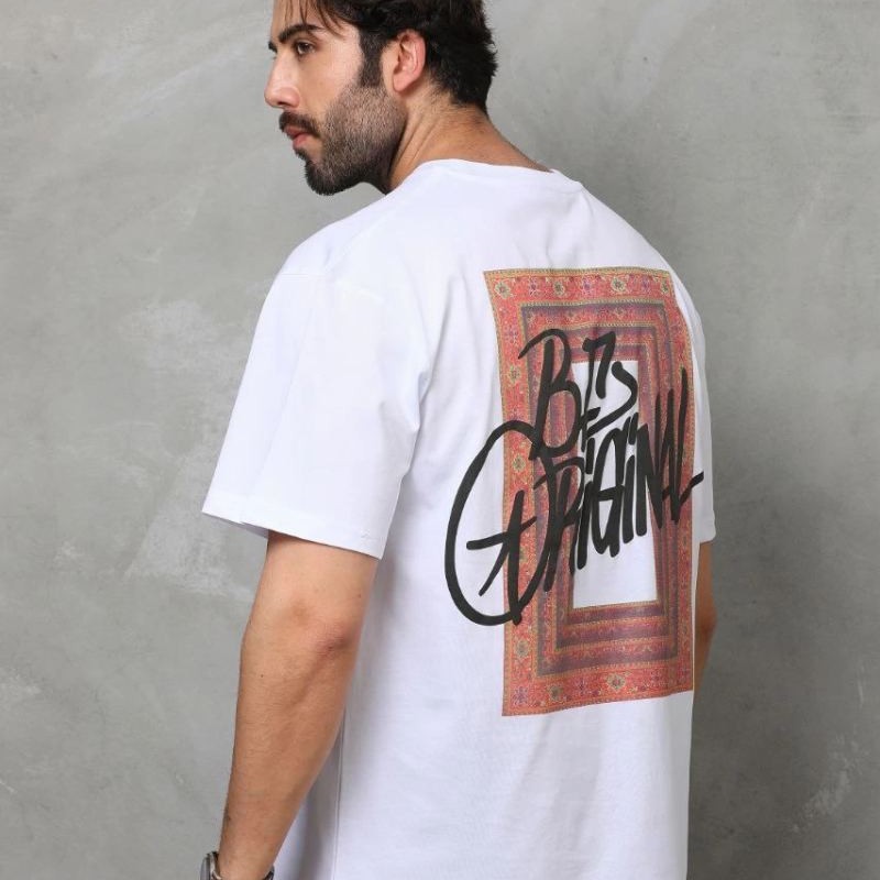 Erkek Baskılı T-Shirt Kısa Kol Bisiklet Yaka Regular Fit Rahat Kalıp Tişört - Beyaz Erkek Baskılı T-Shirt Kısa Kol Bisiklet Yaka Regular Fit Rahat Kalıp Tişört - Beyaz