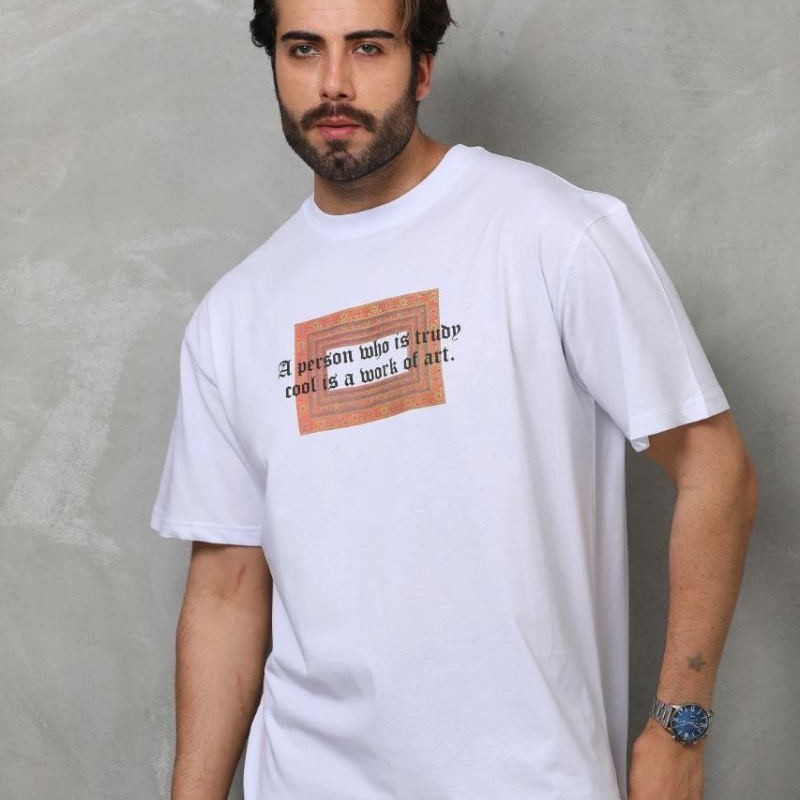 Erkek Baskılı T-Shirt Kısa Kol Bisiklet Yaka Regular Fit Rahat Kalıp Tişört - Beyaz Erkek Baskılı T-Shirt Kısa Kol Bisiklet Yaka Regular Fit Rahat Kalıp Tişört - Beyaz