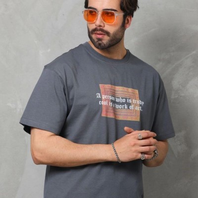 Erkek Baskılı T-Shirt Kısa Kol Bisiklet Yaka Regular Fit Rahat Kalıp Tişört - Füme Erkek Baskılı T-Shirt Kısa Kol Bisiklet Yaka Regular Fit Rahat Kalıp Tişört - Füme