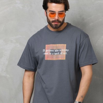 Erkek Baskılı T-Shirt Kısa Kol Bisiklet Yaka Regular Fit Rahat Kalıp Tişört - Füme Erkek Baskılı T-Shirt Kısa Kol Bisiklet Yaka Regular Fit Rahat Kalıp Tişört - Füme