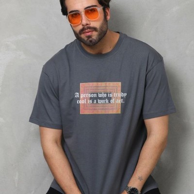 Erkek Baskılı T-Shirt Kısa Kol Bisiklet Yaka Regular Fit Rahat Kalıp Tişört - Füme Erkek Baskılı T-Shirt Kısa Kol Bisiklet Yaka Regular Fit Rahat Kalıp Tişört - Füme