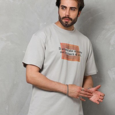 Erkek Baskılı T-Shirt Kısa Kol Bisiklet Yaka Regular Fit Rahat Kalıp Tişört - Gri Erkek Baskılı T-Shirt Kısa Kol Bisiklet Yaka Regular Fit Rahat Kalıp Tişört - Gri