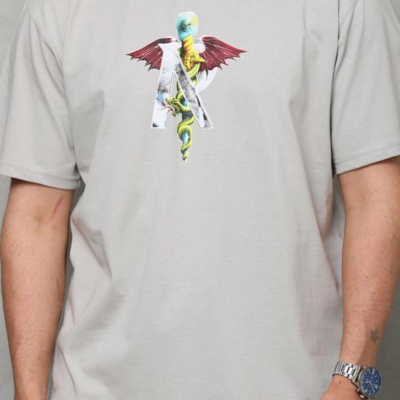 Erkek Baskılı T-Shirt Kısa Kol Bisiklet Yaka Regular Fit Rahat Kalıp Tişört - Gri Erkek Baskılı T-Shirt Kısa Kol Bisiklet Yaka Regular Fit Rahat Kalıp Tişört - Gri