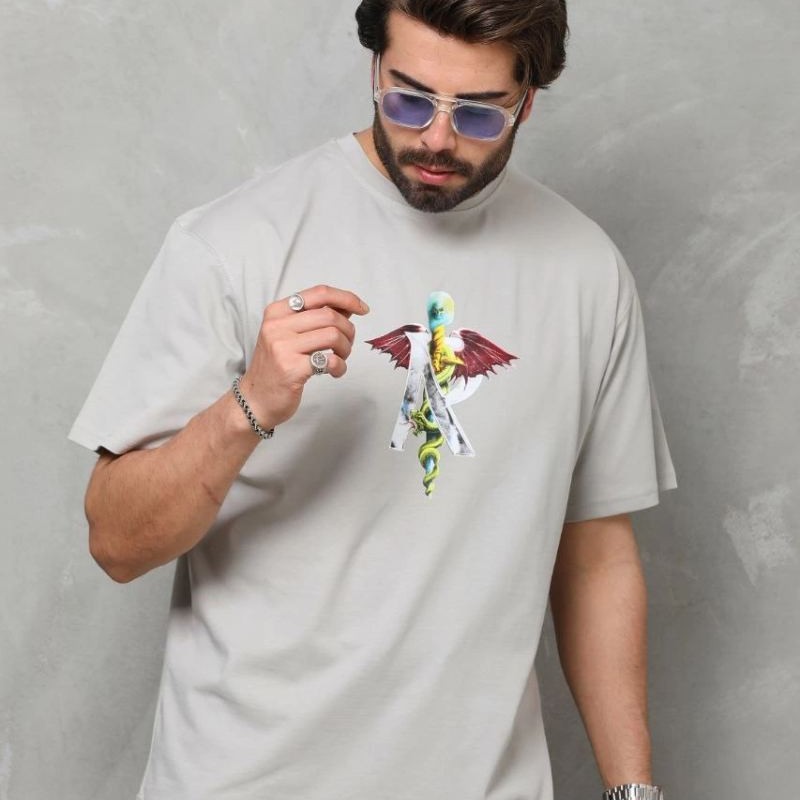 Erkek Baskılı T-Shirt Kısa Kol Bisiklet Yaka Regular Fit Rahat Kalıp Tişört - Gri Erkek Baskılı T-Shirt Kısa Kol Bisiklet Yaka Regular Fit Rahat Kalıp Tişört - Gri