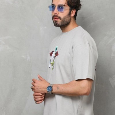 Erkek Baskılı T-Shirt Kısa Kol Bisiklet Yaka Regular Fit Rahat Kalıp Tişört - Gri Erkek Baskılı T-Shirt Kısa Kol Bisiklet Yaka Regular Fit Rahat Kalıp Tişört - Gri