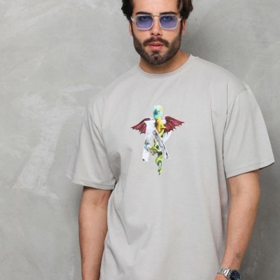 Erkek Baskılı T-Shirt Kısa Kol Bisiklet Yaka Regular Fit Rahat Kalıp Tişört - Gri Erkek Baskılı T-Shirt Kısa Kol Bisiklet Yaka Regular Fit Rahat Kalıp Tişört - Gri