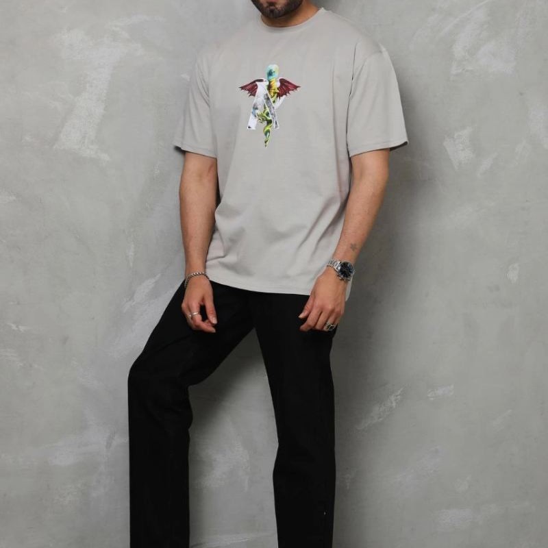 Erkek Baskılı T-Shirt Kısa Kol Bisiklet Yaka Regular Fit Rahat Kalıp Tişört - Gri Erkek Baskılı T-Shirt Kısa Kol Bisiklet Yaka Regular Fit Rahat Kalıp Tişört - Gri