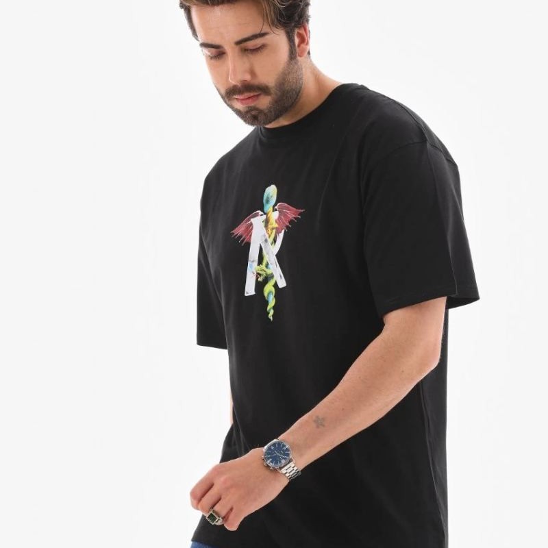 Erkek Baskılı T-Shirt Kısa Kol Bisiklet Yaka Regular Fit Rahat Kalıp Tişört - Siyah Erkek Baskılı T-Shirt Kısa Kol Bisiklet Yaka Regular Fit Rahat Kalıp Tişört - Siyah