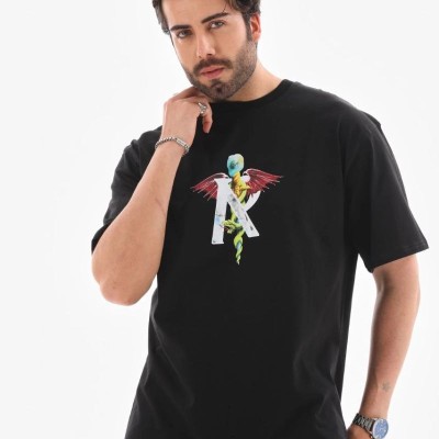 Erkek Baskılı T-Shirt Kısa Kol Bisiklet Yaka Regular Fit Rahat Kalıp Tişört - Siyah Erkek Baskılı T-Shirt Kısa Kol Bisiklet Yaka Regular Fit Rahat Kalıp Tişört - Siyah