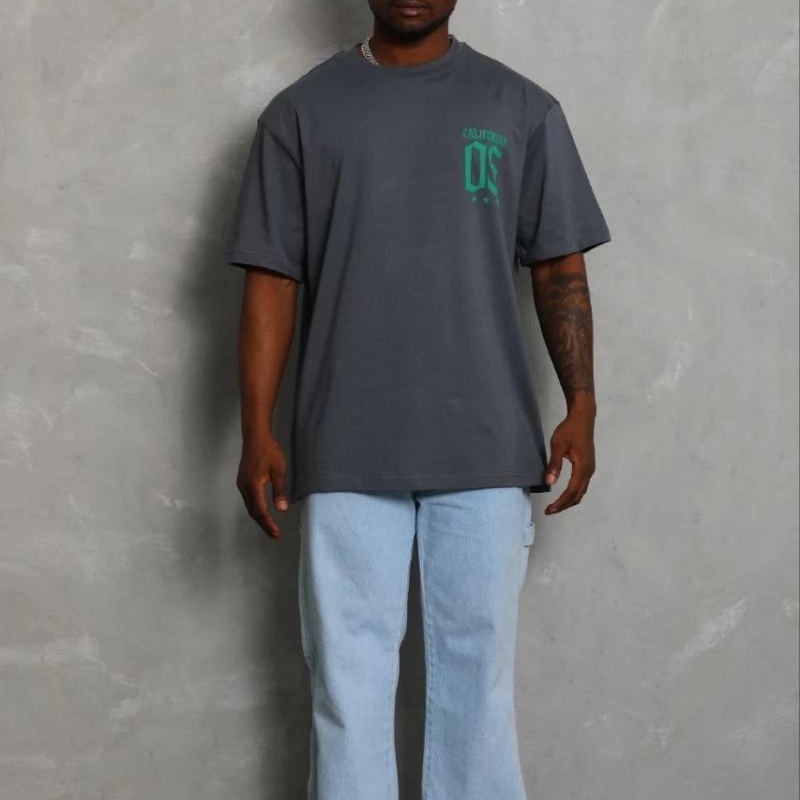 Erkek Baskılı T-Shirt Kısa Kol Bisiklet Yaka Regular Fit Rahat Tişört - Füme