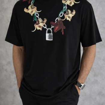 Erkek Baskılı T-Shirt Kısa Kol Bisiklet Yaka Regular Fit Rahat Tişört - Siyah