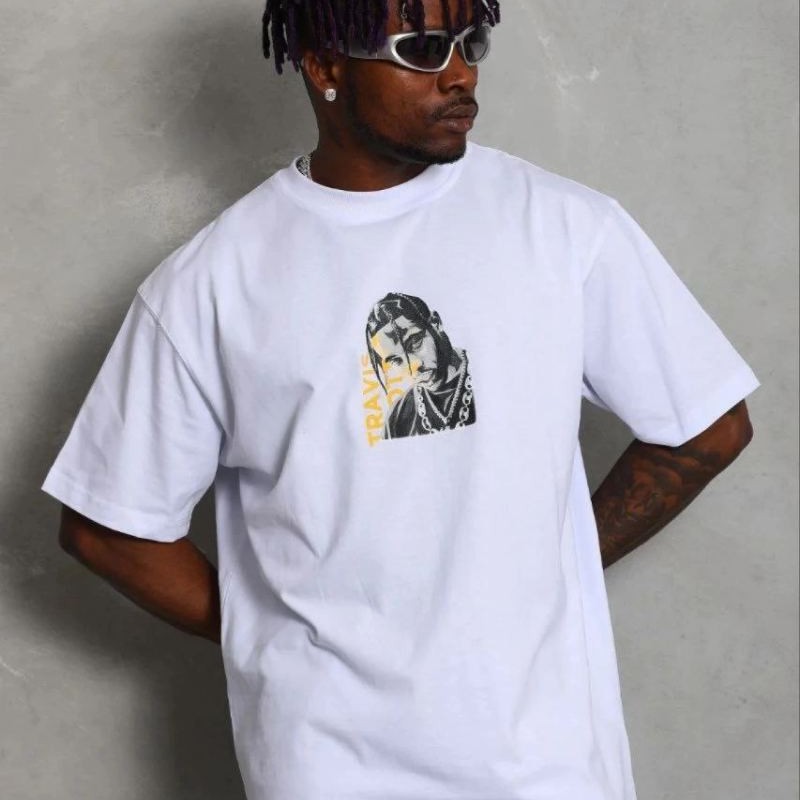 Erkek Baskılı T-Shirt Kısa Kol Bisiklet Yaka Regular Fit Tişört - Beyaz