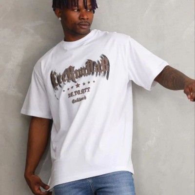 Erkek Baskılı T-Shirt Kısa Kol Bisiklet Yaka Regular Fit Tişört - Beyaz