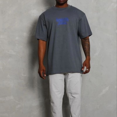 Erkek Baskılı T-Shirt Kısa Kol Bisiklet Yaka Regular Fit Tişört - Füme