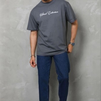 Erkek Baskılı T-Shirt Kısa Kol Bisiklet Yaka Regular Fit Tişört - Füme Erkek Baskılı T-Shirt Kısa Kol Bisiklet Yaka Regular Fit Tişört - Füme