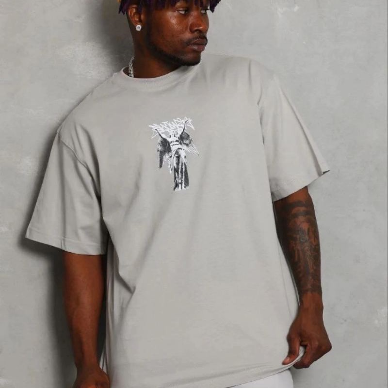 Erkek Baskılı T-Shirt Kısa Kol Bisiklet Yaka Regular Fit Tişört - Gri Erkek Baskılı T-Shirt Kısa Kol Bisiklet Yaka Regular Fit Tişört - Gri