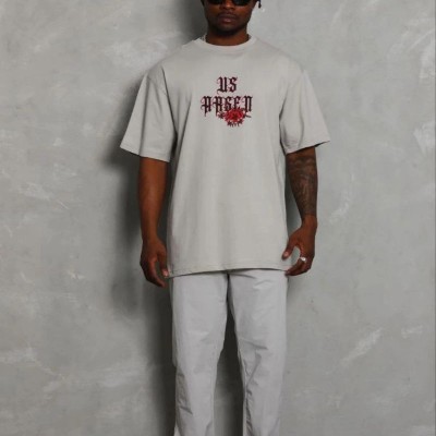 Erkek Baskılı T-Shirt Kısa Kol Bisiklet Yaka Regular Fit Tişört - Gri Erkek Baskılı T-Shirt Kısa Kol Bisiklet Yaka Regular Fit Tişört - Gri