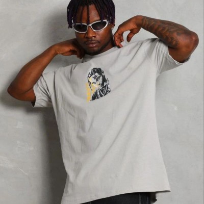 Erkek Baskılı T-Shirt Kısa Kol Bisiklet Yaka Regular Fit Tişört - Gri Erkek Baskılı T-Shirt Kısa Kol Bisiklet Yaka Regular Fit Tişört - Gri