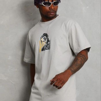 Erkek Baskılı T-Shirt Kısa Kol Bisiklet Yaka Regular Fit Tişört - Gri
