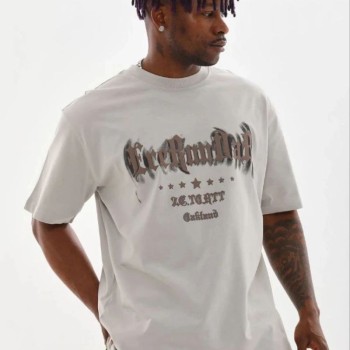 Erkek Baskılı T-Shirt Kısa Kol Bisiklet Yaka Regular Fit Tişört - Gri