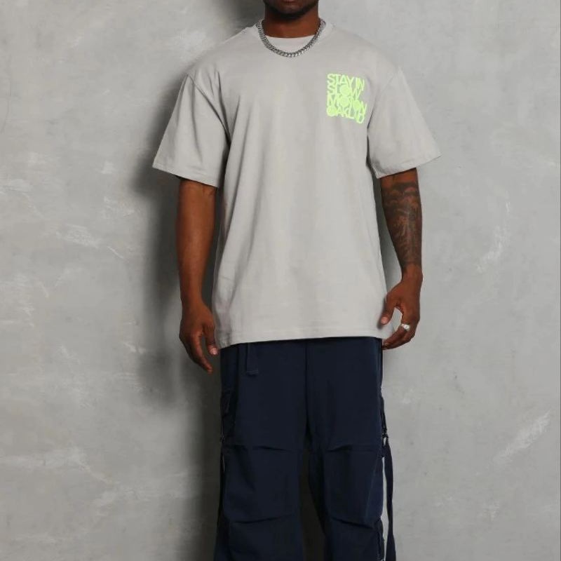 Erkek Baskılı T-Shirt Kısa Kol Bisiklet Yaka Regular Fit Tişört - Gri Erkek Baskılı T-Shirt Kısa Kol Bisiklet Yaka Regular Fit Tişört - Gri