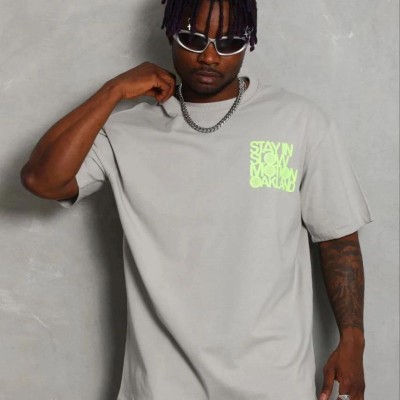 Erkek Baskılı T-Shirt Kısa Kol Bisiklet Yaka Regular Fit Tişört - Gri Erkek Baskılı T-Shirt Kısa Kol Bisiklet Yaka Regular Fit Tişört - Gri