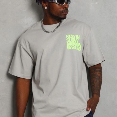 Erkek Baskılı T-Shirt Kısa Kol Bisiklet Yaka Regular Fit Tişört - Gri Erkek Baskılı T-Shirt Kısa Kol Bisiklet Yaka Regular Fit Tişört - Gri