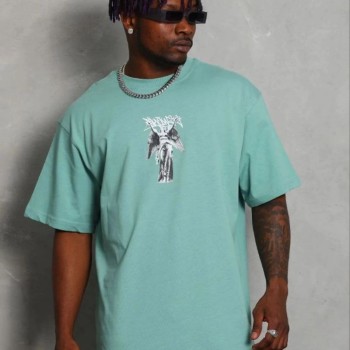 Erkek Baskılı T-Shirt Kısa Kol Bisiklet Yaka Regular Fit Tişört - Mint Yeşili