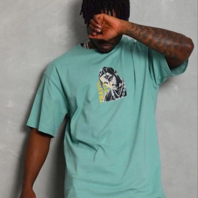 Erkek Baskılı T-Shirt Kısa Kol Bisiklet Yaka Regular Fit Tişört - Mint Yeşili