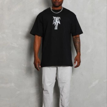 Erkek Baskılı T-Shirt Kısa Kol Bisiklet Yaka Regular Fit Tişört - Siyah